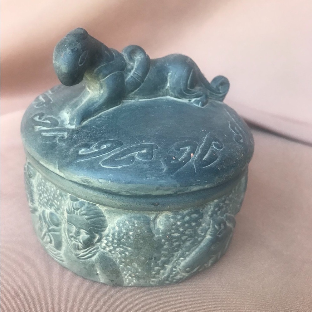 Decorative Blue Trinket Box with Animal Design